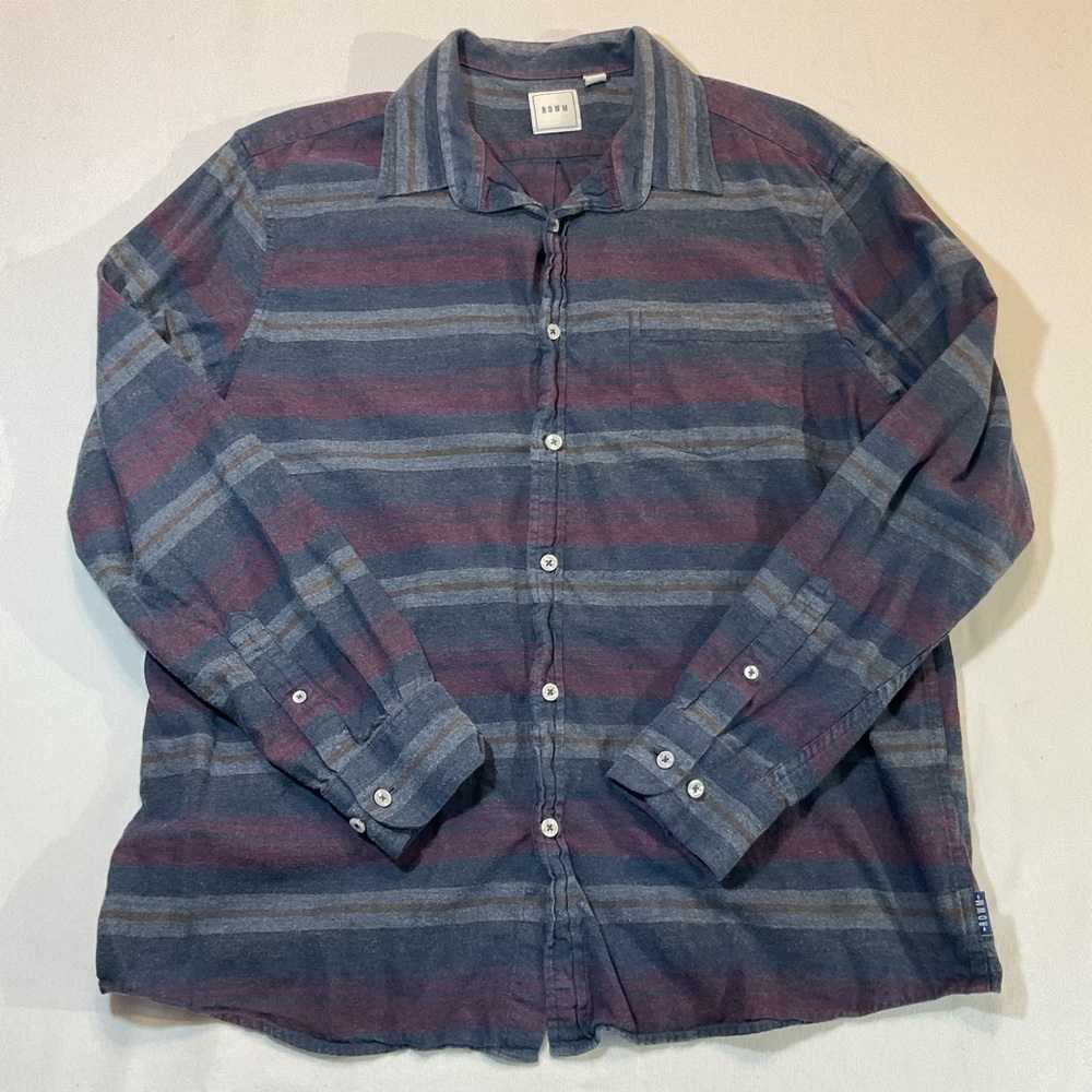 Rowm‎ Collar Button Up Blue/Gray/Maroon Stripe Pattern, Size Large Casual